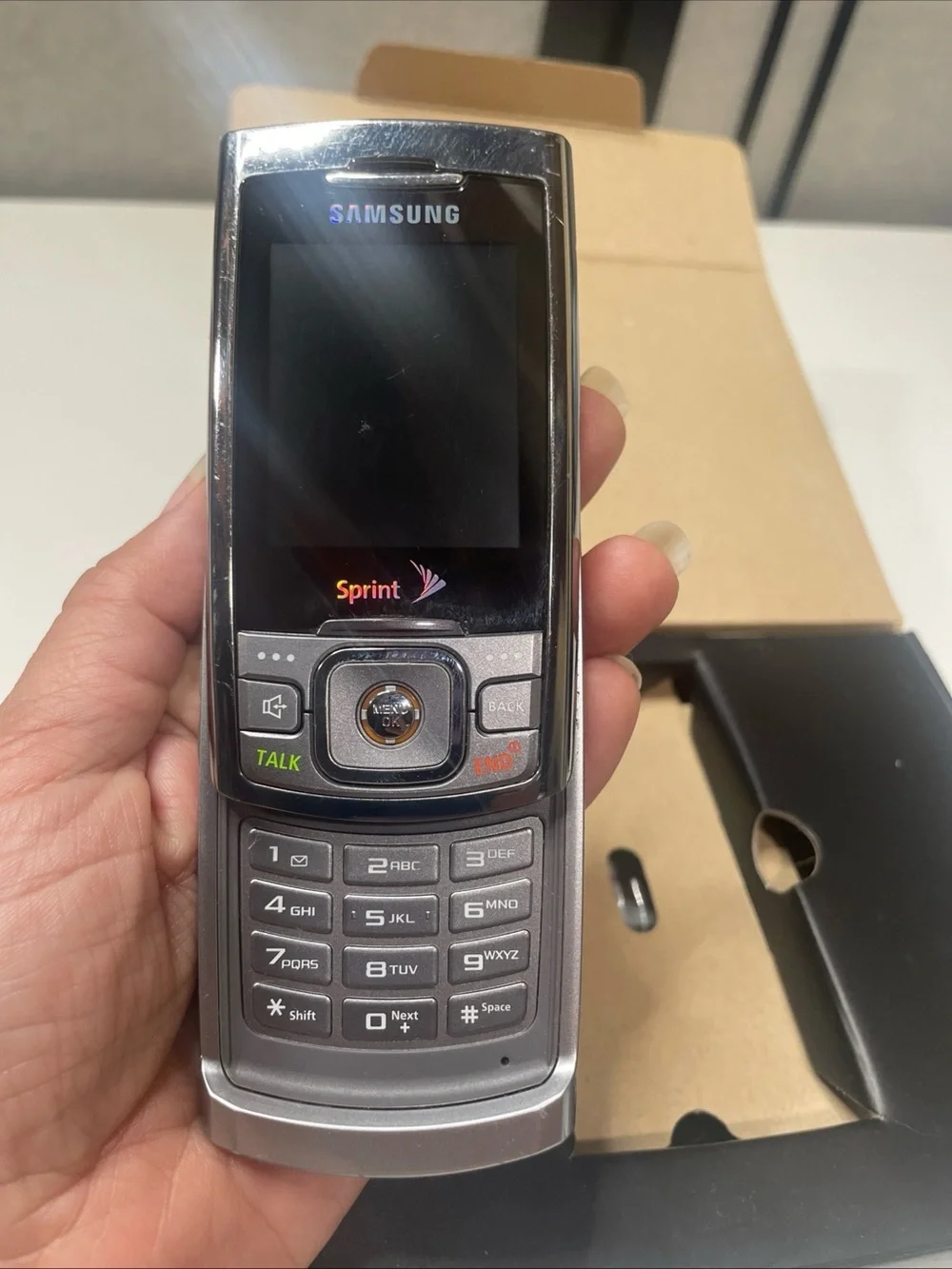 Vintage Samsung SPH-M520 Silver (Sprint)  Slider Phone - In Box w/M - Untested